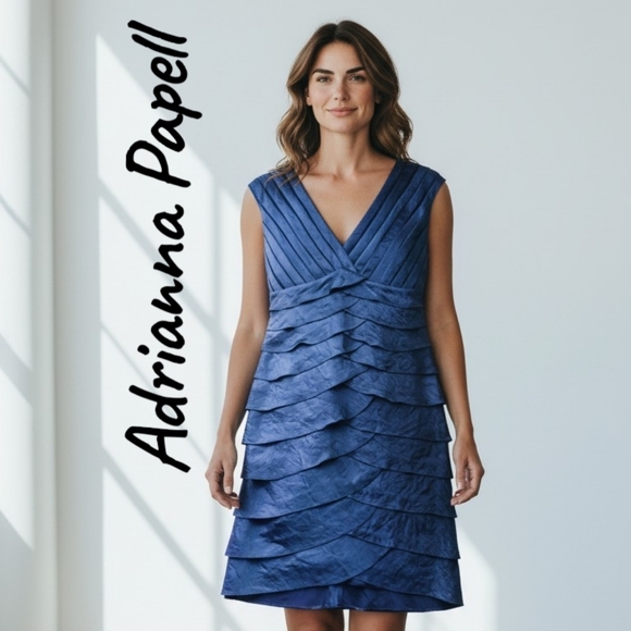 Adrianna Papell Dresses & Skirts - Adrianna Papell Women's Size 4p Deep Blue Layered Midi Dress
